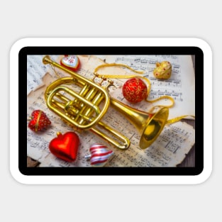 Heart Ornaments And Brass Trumpet Sticker